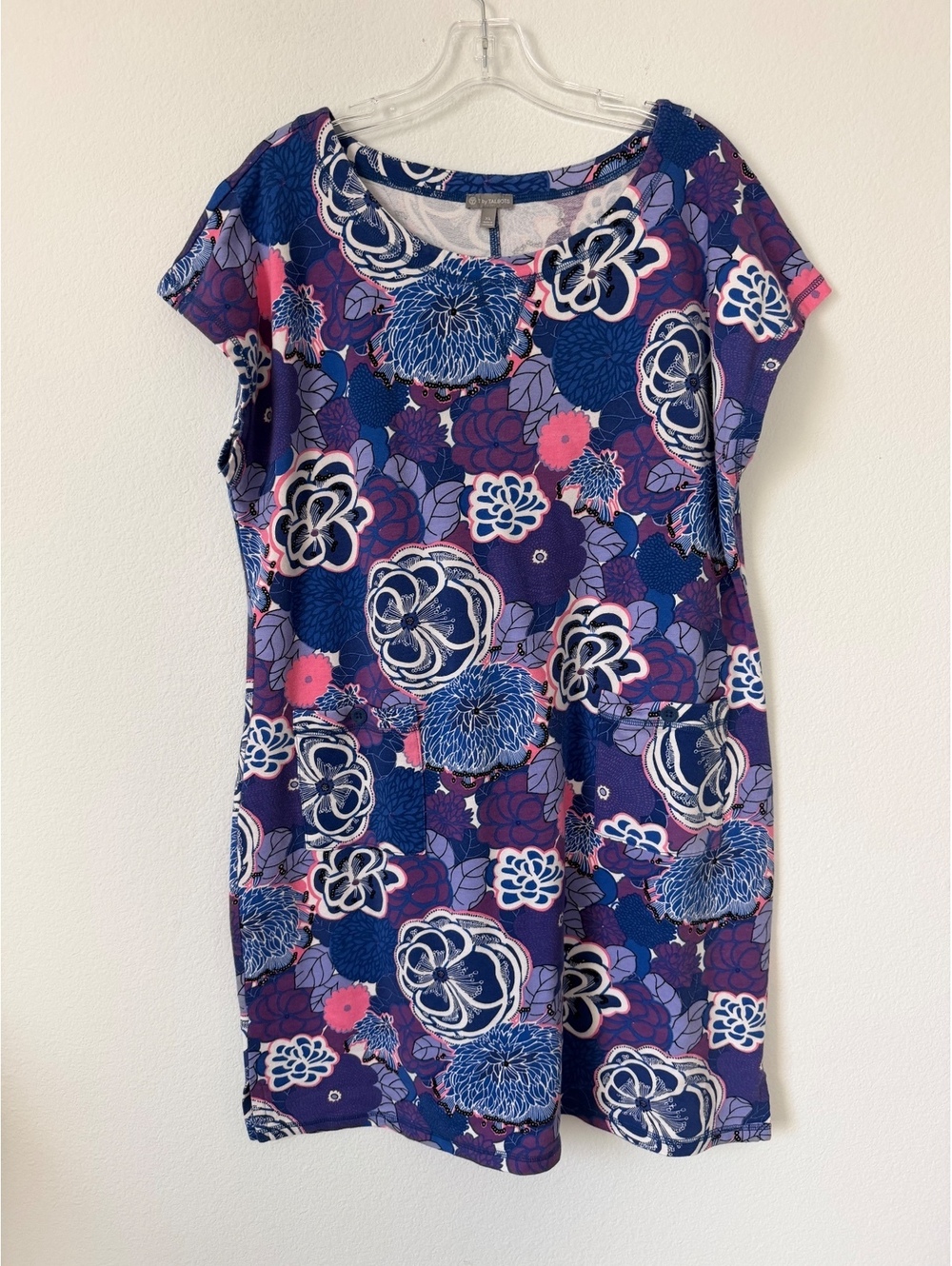 T by Talbots Short Sleeve Round Neck Floral Cotton Blend T-Shirt Dress Size XL